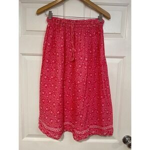 VTG‎ 80s Nina Leslie Cotton Skirt Pink White Floral Paisley Boho Summer Flowy OS